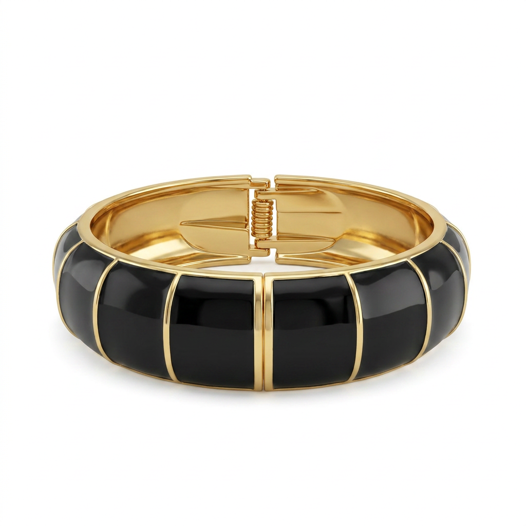 Black Enamel Striped Bangle Bracelet