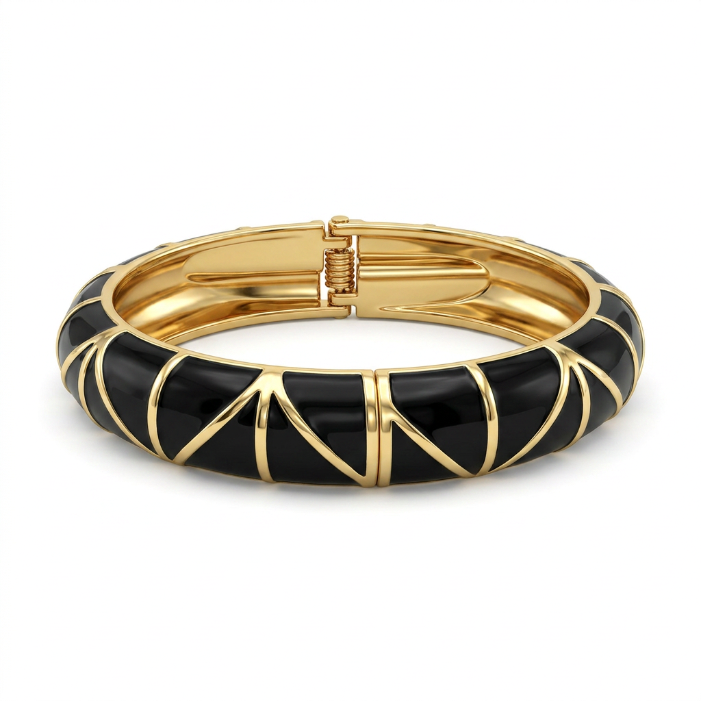 Black Enamel Geometric Bangle Bracelet