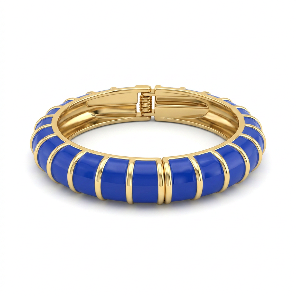 Cobalt Enamel Striped Bangle Bracelet