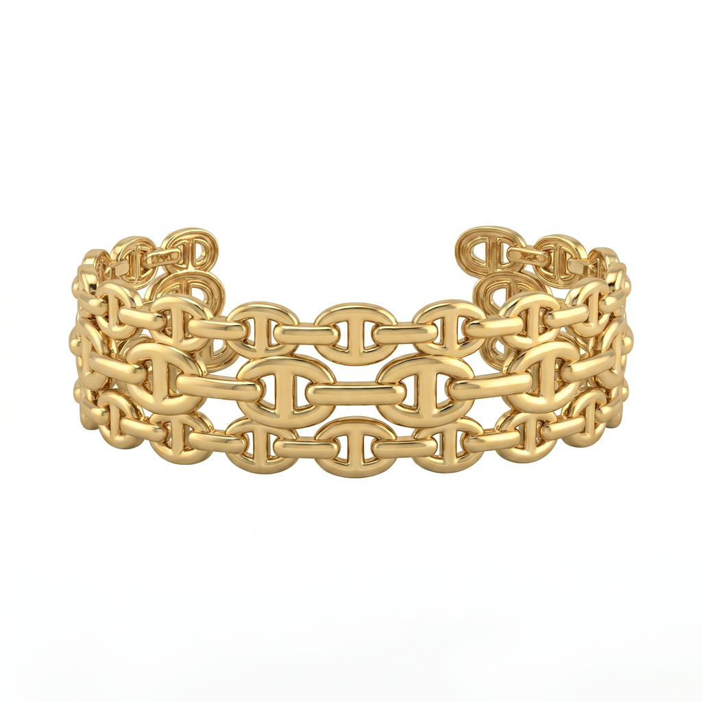 Gold Triple Chain Link Cuff Bracelet