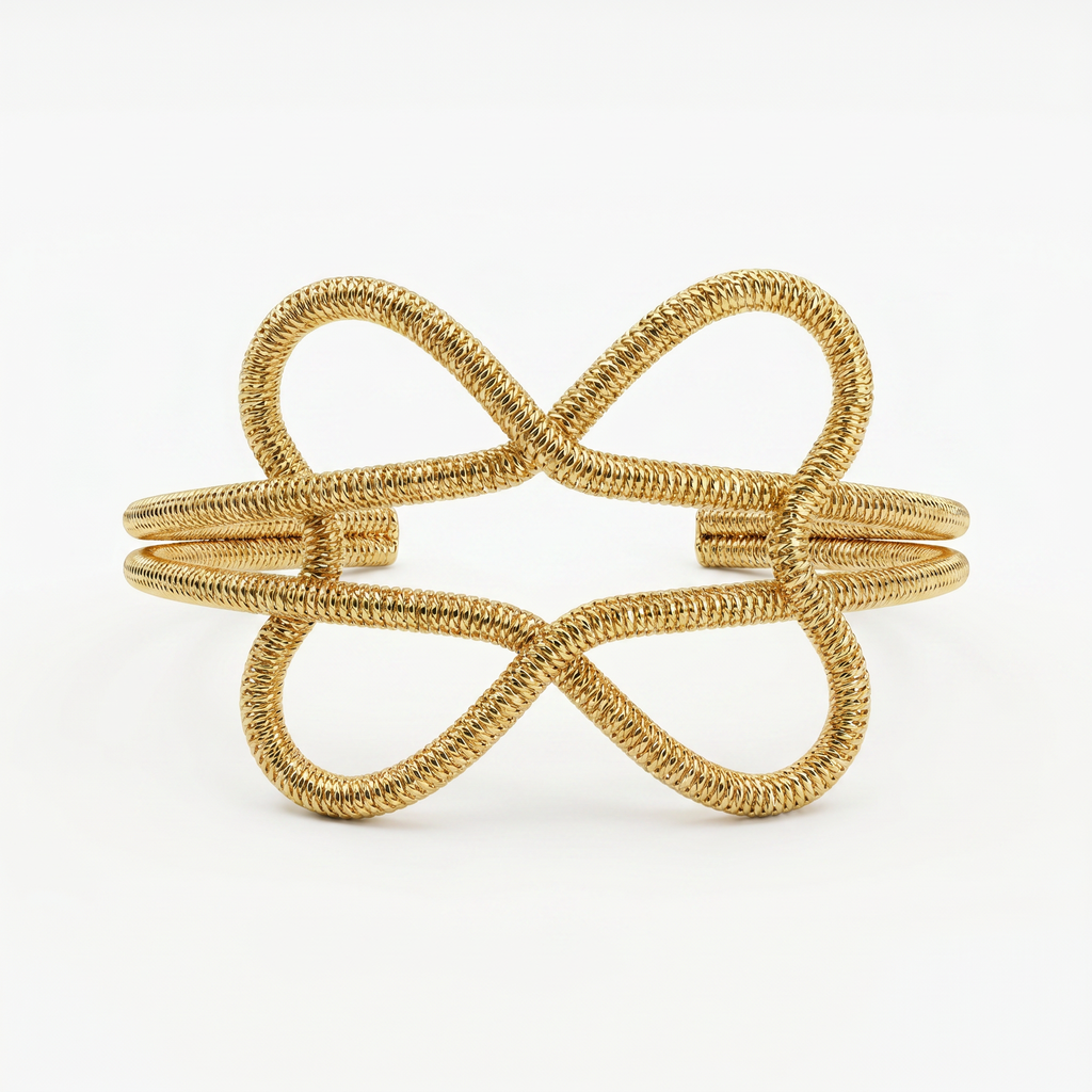 Gold Wire Bow Cuff Bracelet