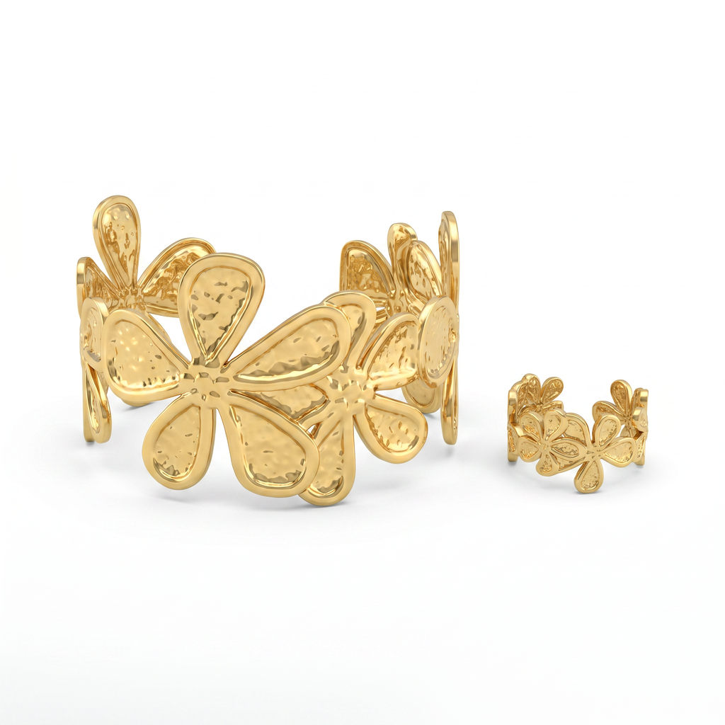 Gold Daisy Flower Cuff Bracelet