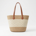 Two-Tone Straw Tote Bag – Cream Stripe