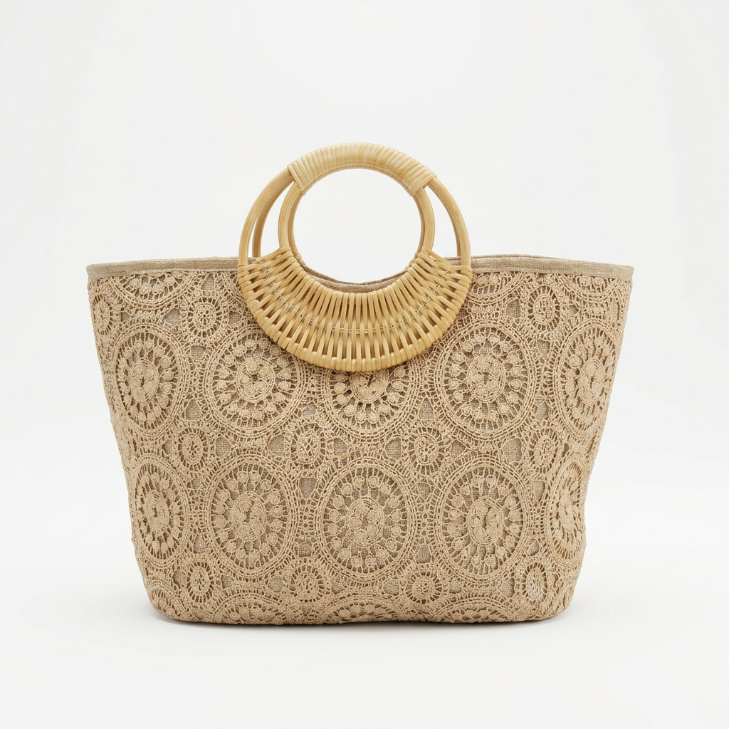 Crochet Tote Bag with Bamboo Ring Handles