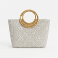 Ivory Medallion Tote Bag with Bamboo Handles