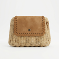 Wicker Crossbody Bag with Suede Flap – Light