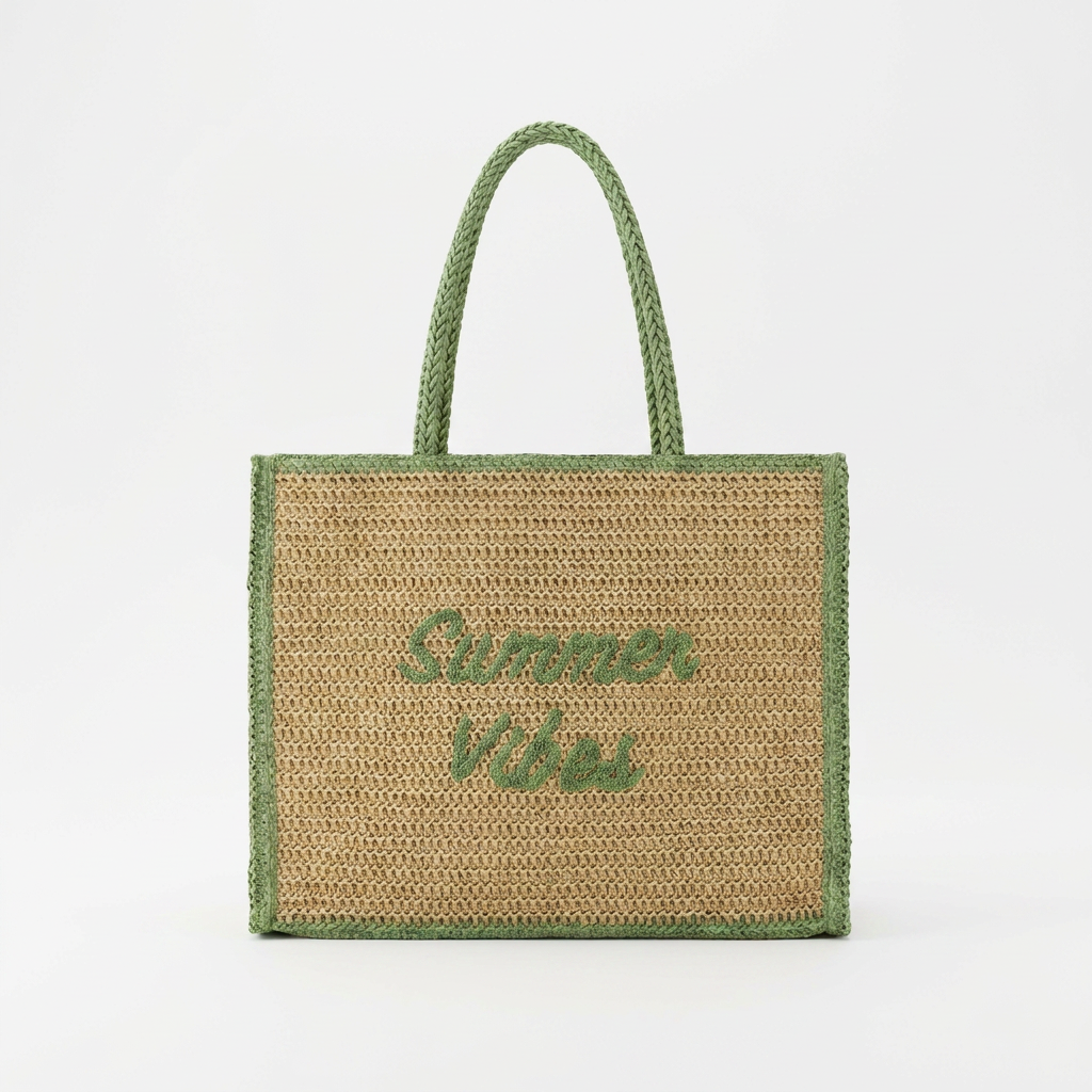 Summer Vibes Straw Tote Bag – Green