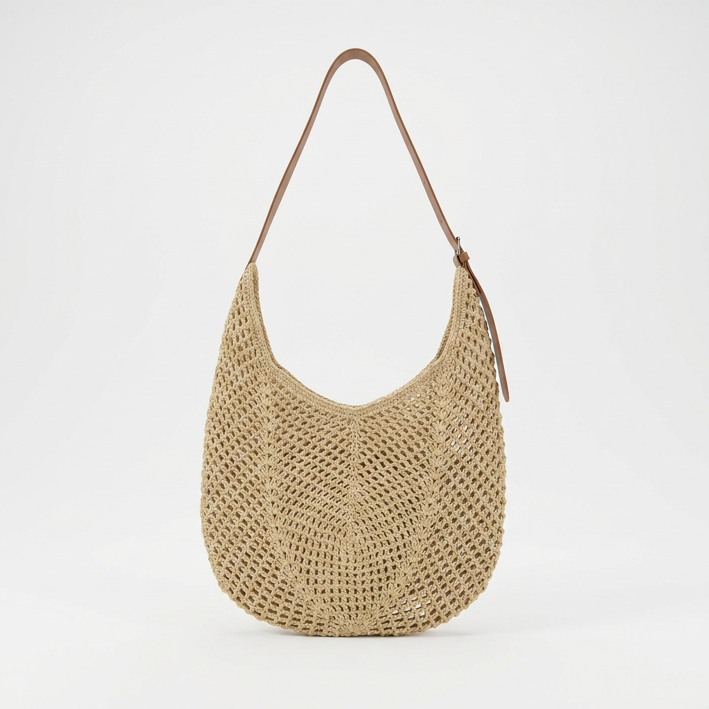 Tan Crochet Hobo Shoulder Bag