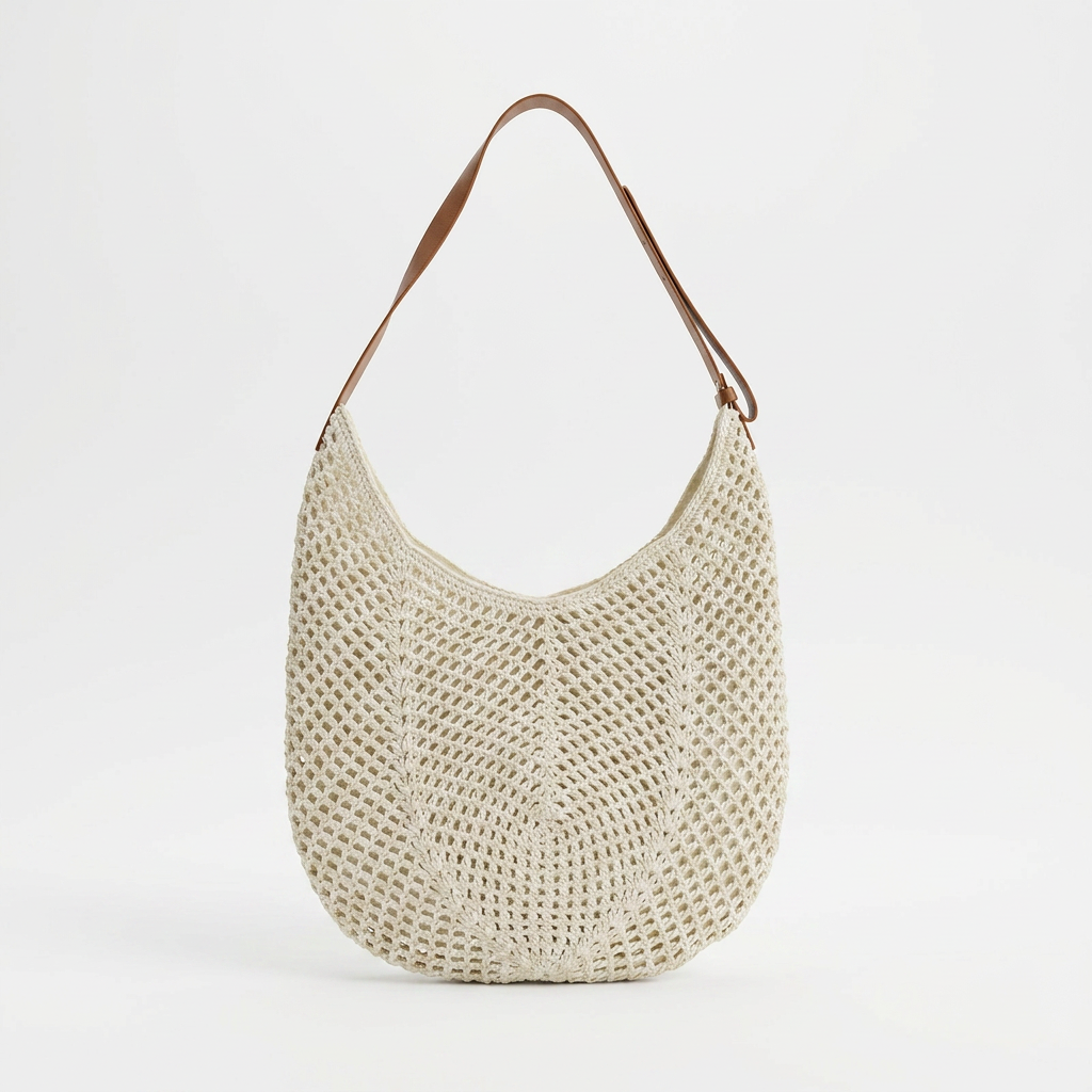 Cream Crochet Hobo Shoulder Bag