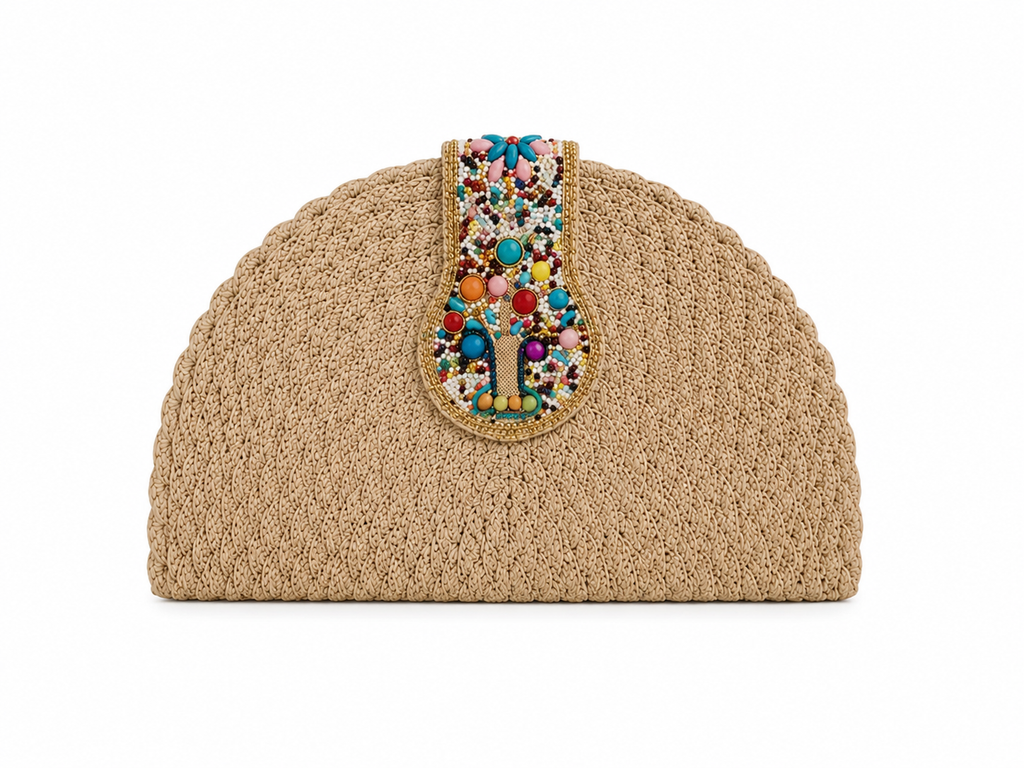 Straw Half-Moon Clutch – Beaded Edition