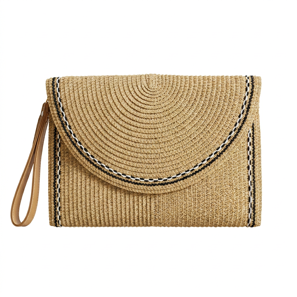 Round Straw Wristlet Clutch – Tan