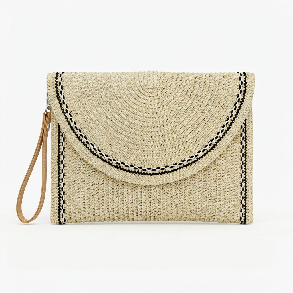 Round Straw Wristlet Clutch – Ivory