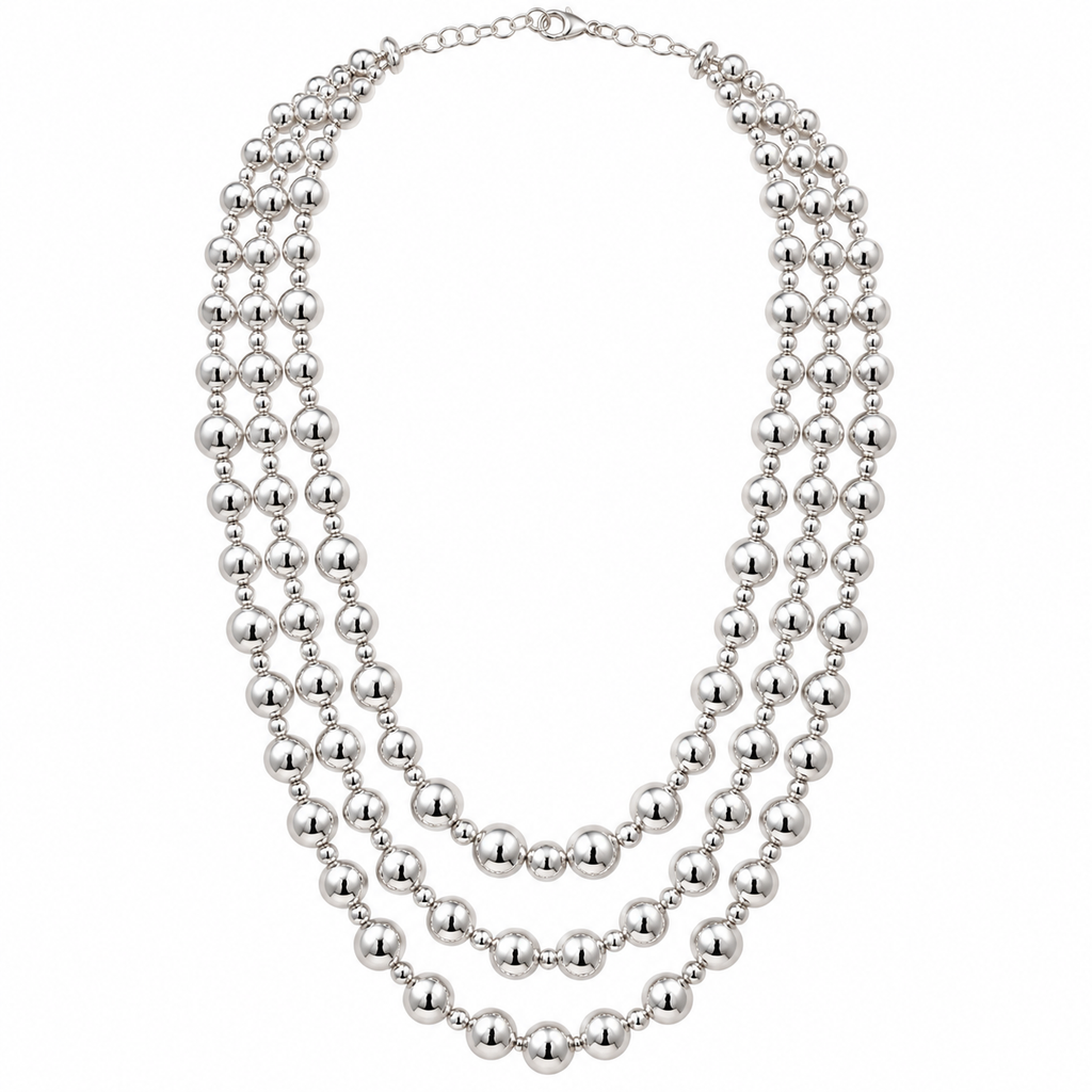 Silver Triple Beads Necklace