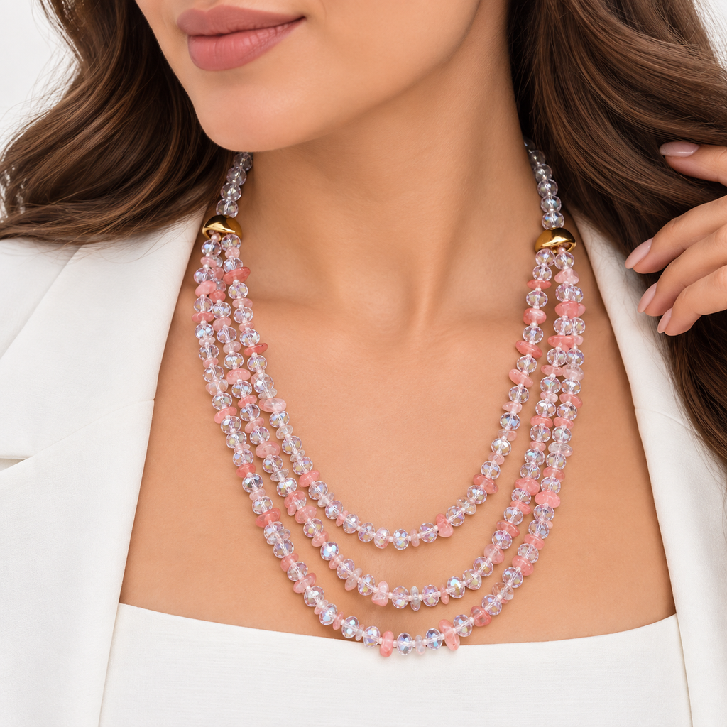 Pink Crystal Cascade Necklace