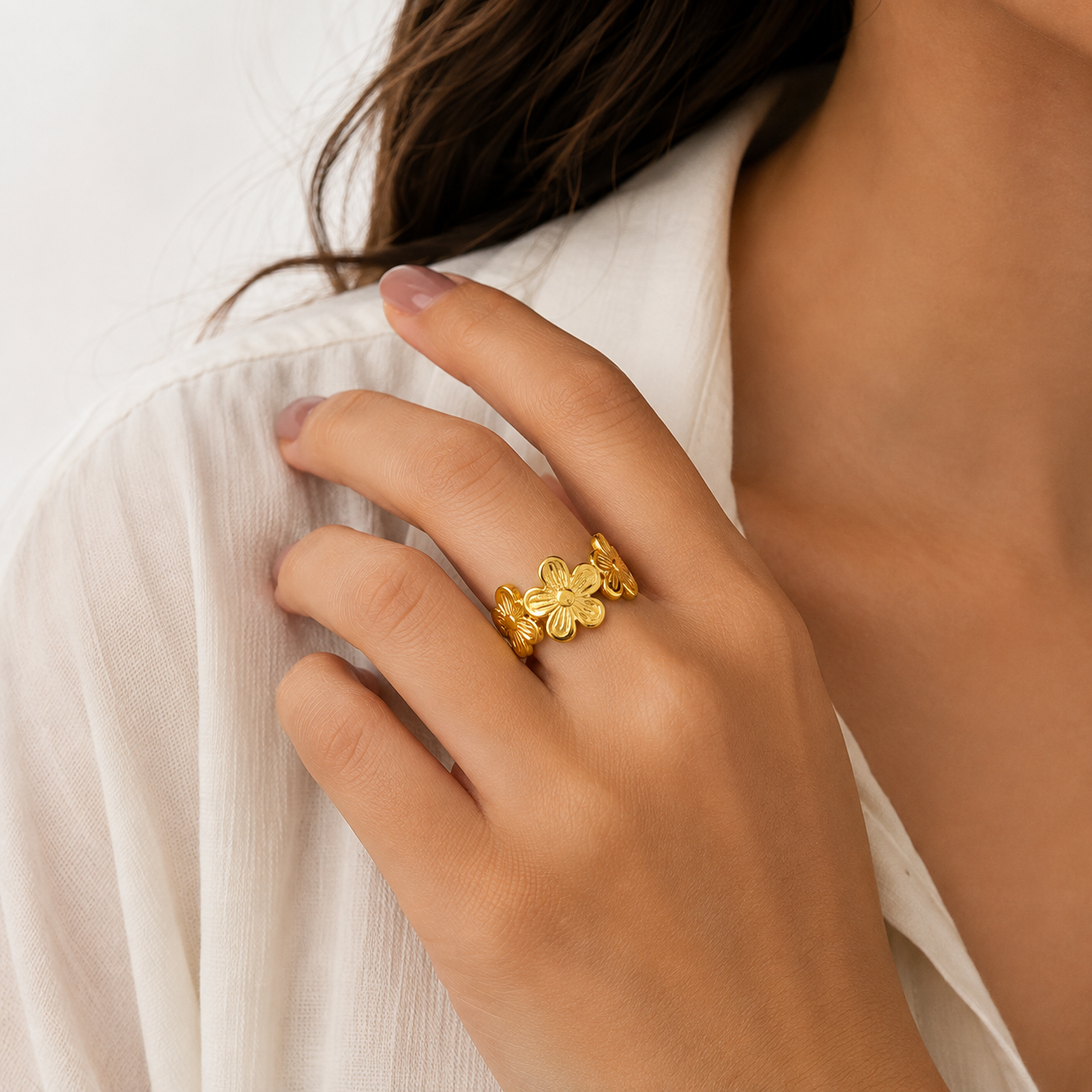Golden Floral Adjustable Ring