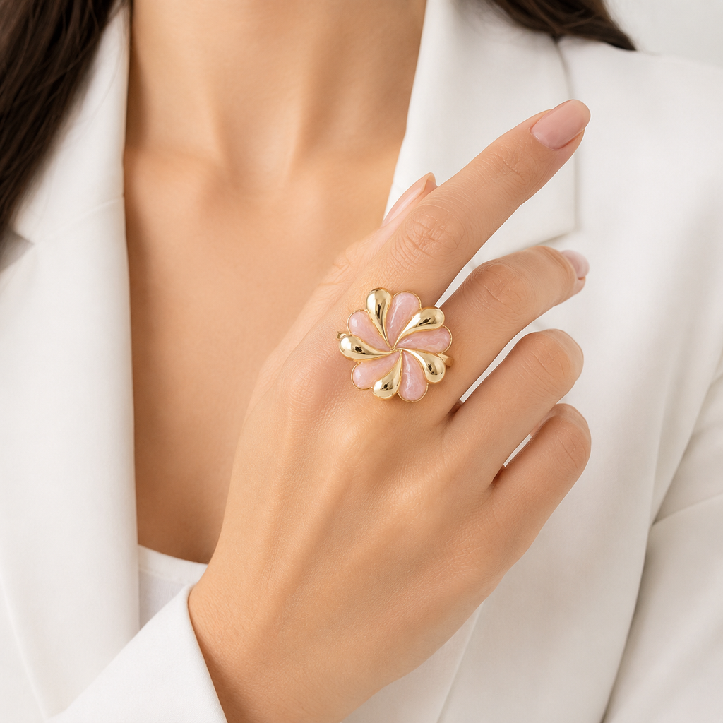 Pink Gold Flower Ring