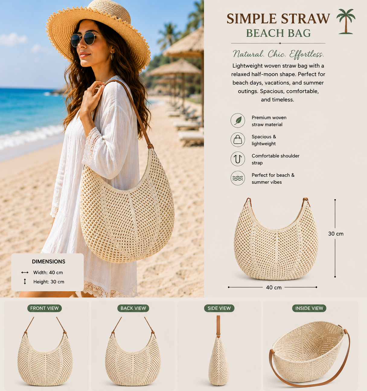 Cream Crochet Hobo Shoulder Bag