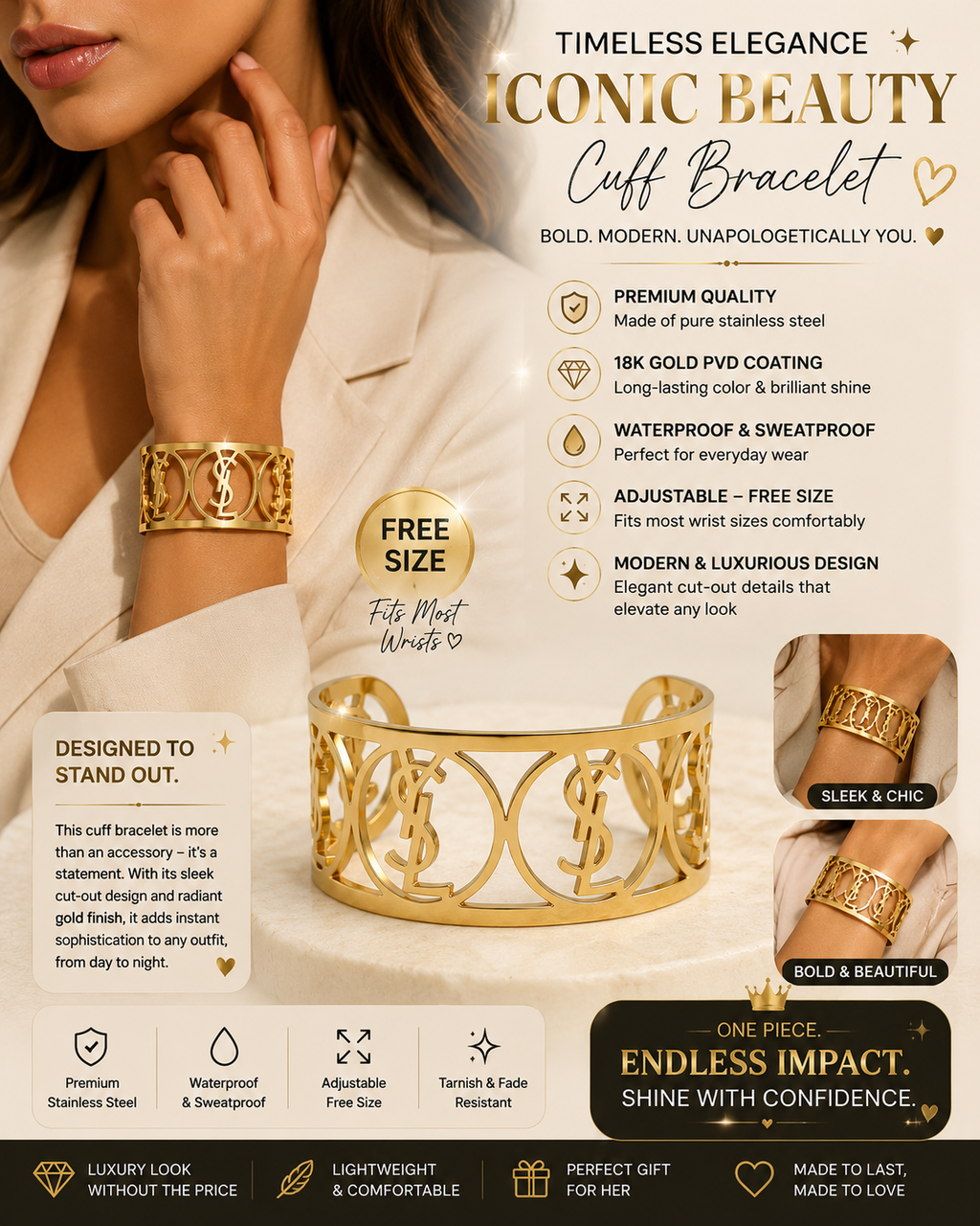 Gold Monogram Cuff Bracelet
