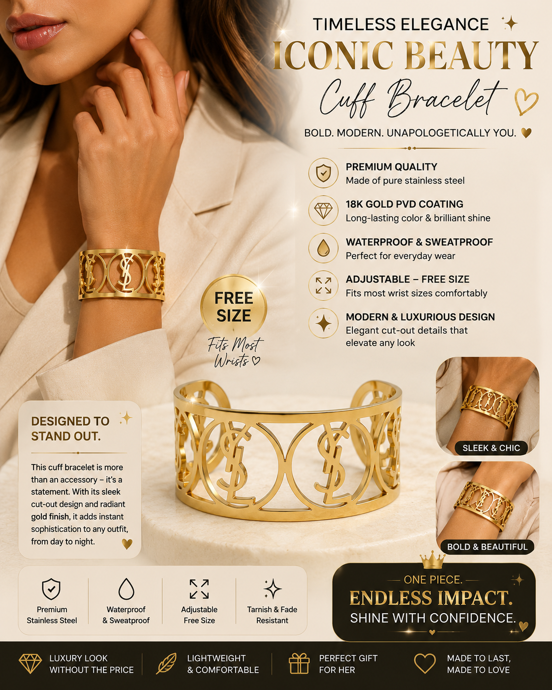 Gold Monogram Cuff Bracelet