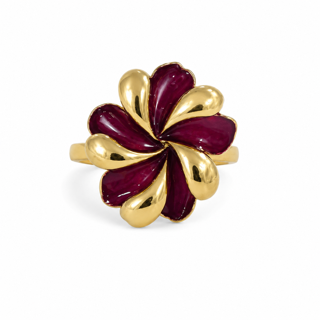 Burgundy Gold Flower Ring