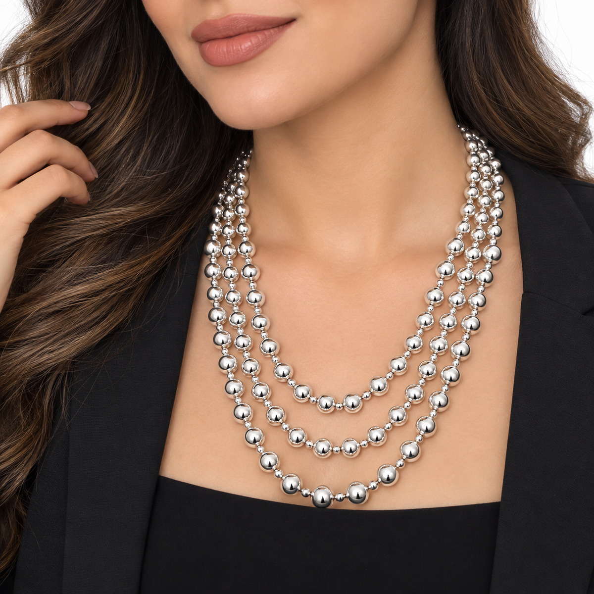 Silver Triple Beads Necklace