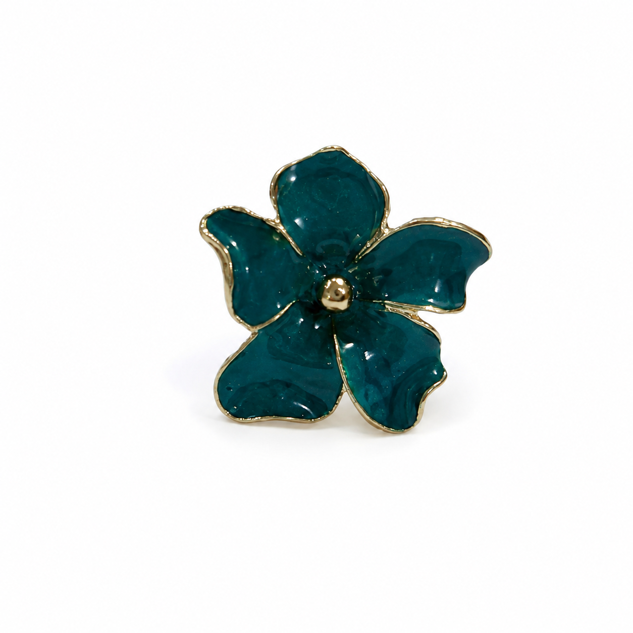 Teal Flower Enamel Ring