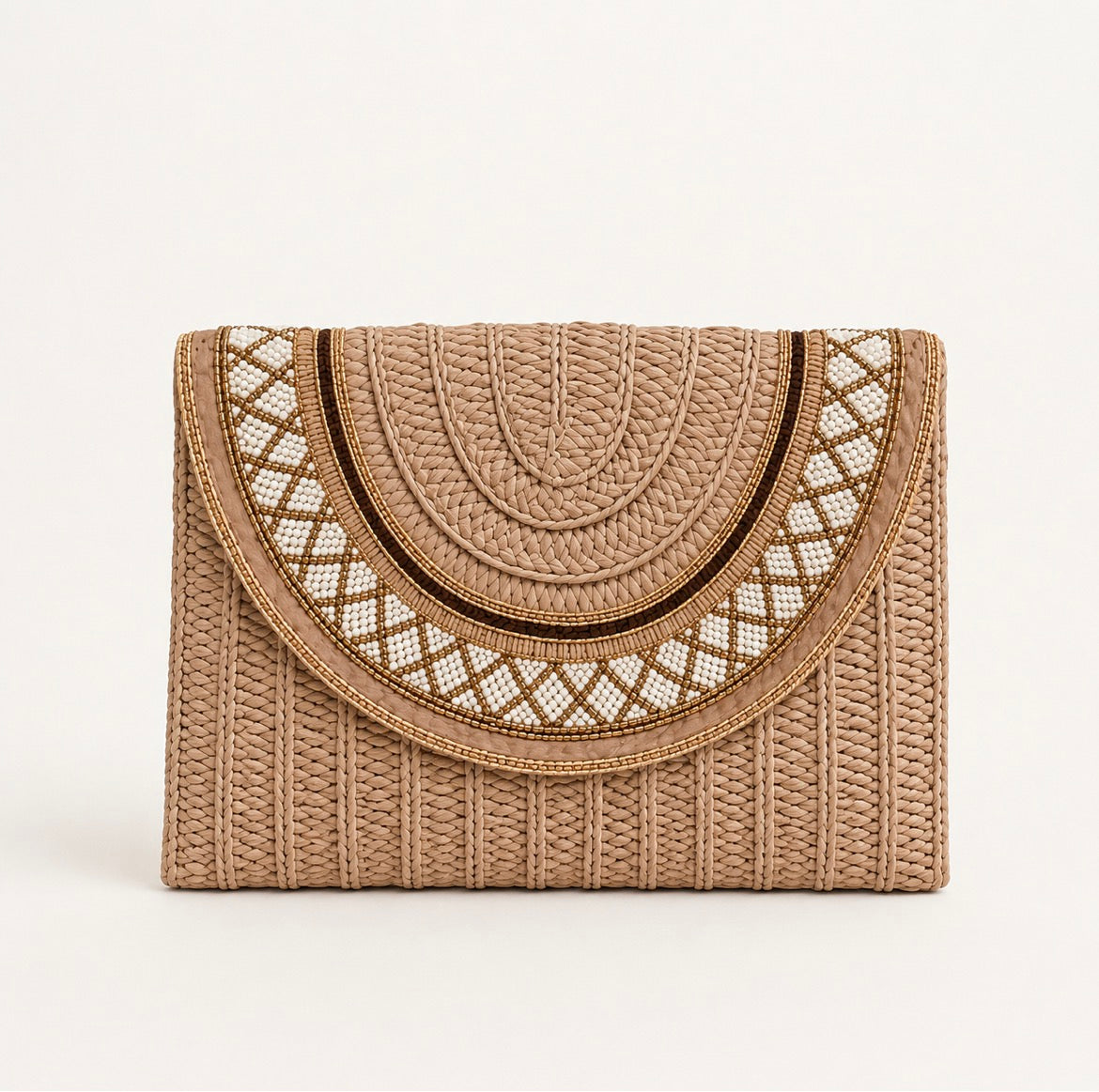 Straw Wristlet Clutch with Gold Beaded Trim (Copy)
