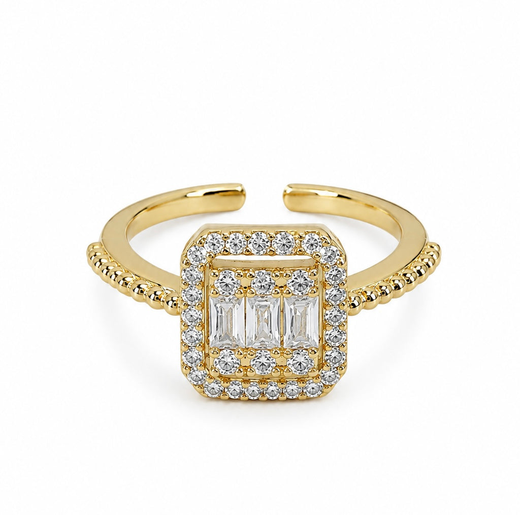 Gold Square Halo Adjustable Ring