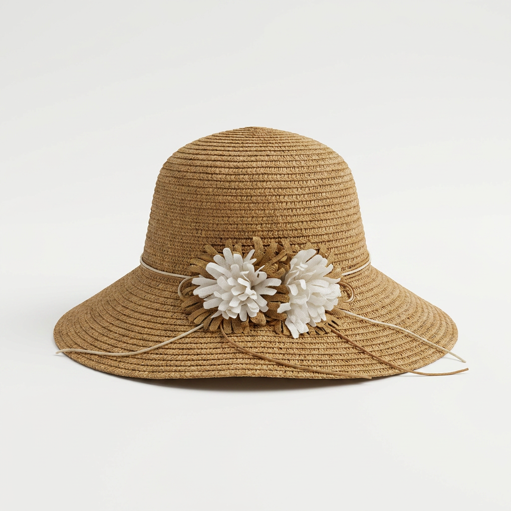 Straw Cloche Hat with Flower Detail