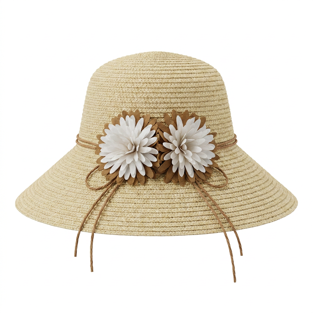 Straw Sun Hat with Daisy Flowers