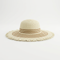 Wide Brim Straw Hat with Fringe Edge