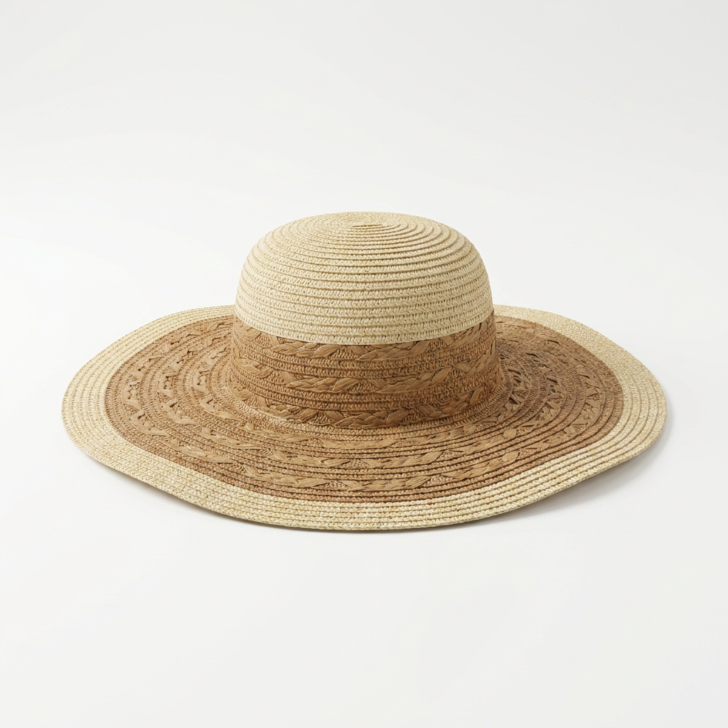 Two-Tone Wide Brim Floppy Straw Hat