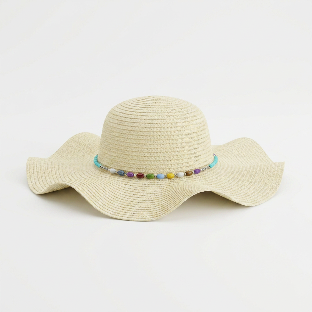 Ivory Straw Hat with Beaded Band