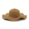 Brown Straw Hat with Shell Bead Band
