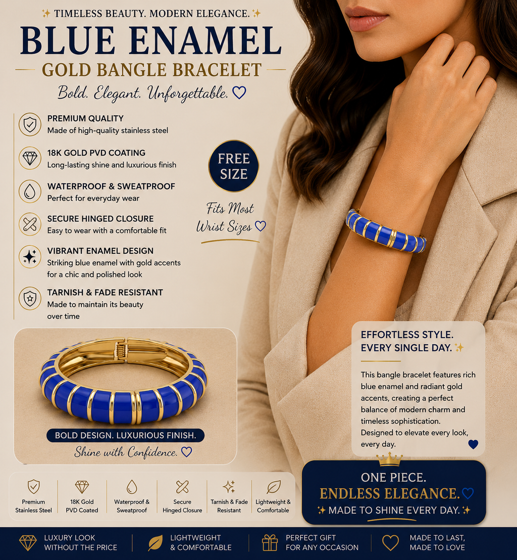 Cobalt Enamel Striped Bangle Bracelet