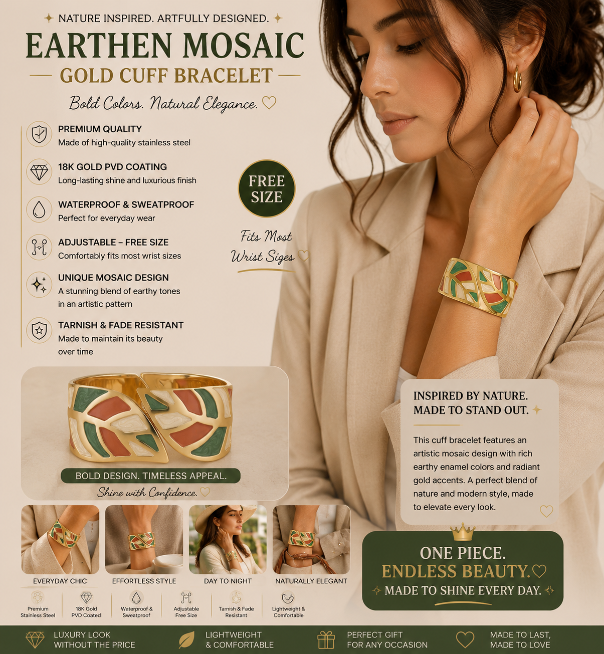 Multi-Color Enamel Mosaic Cuff Bracelet