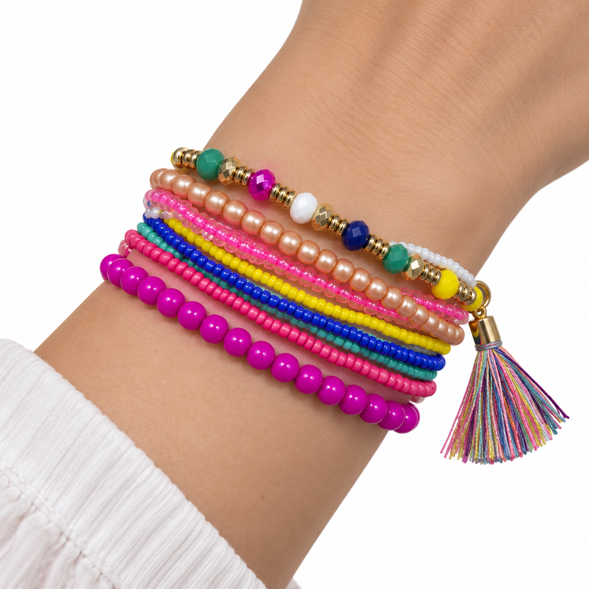 Colorful Seed-Bead Bracelet Multicolor Beaded Wrist Stack Vibrant Handmade Beaded Bracelet