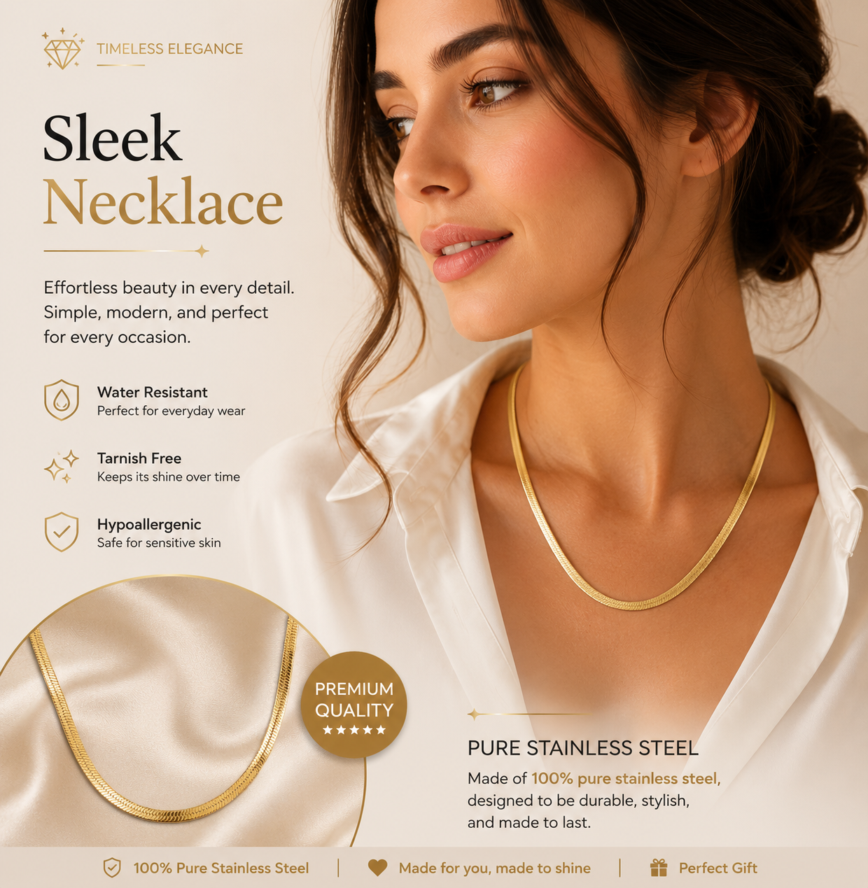 Gold Herringbone Chain Necklace