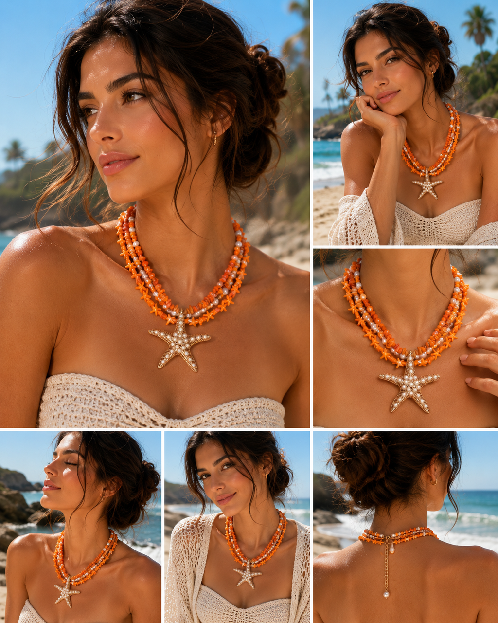 Orange Starfish Layered Necklace