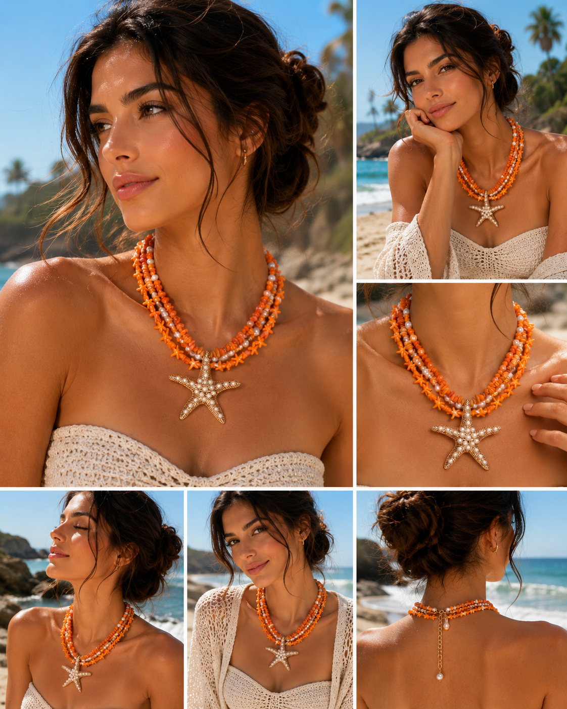 Orange Starfish Layered Necklace