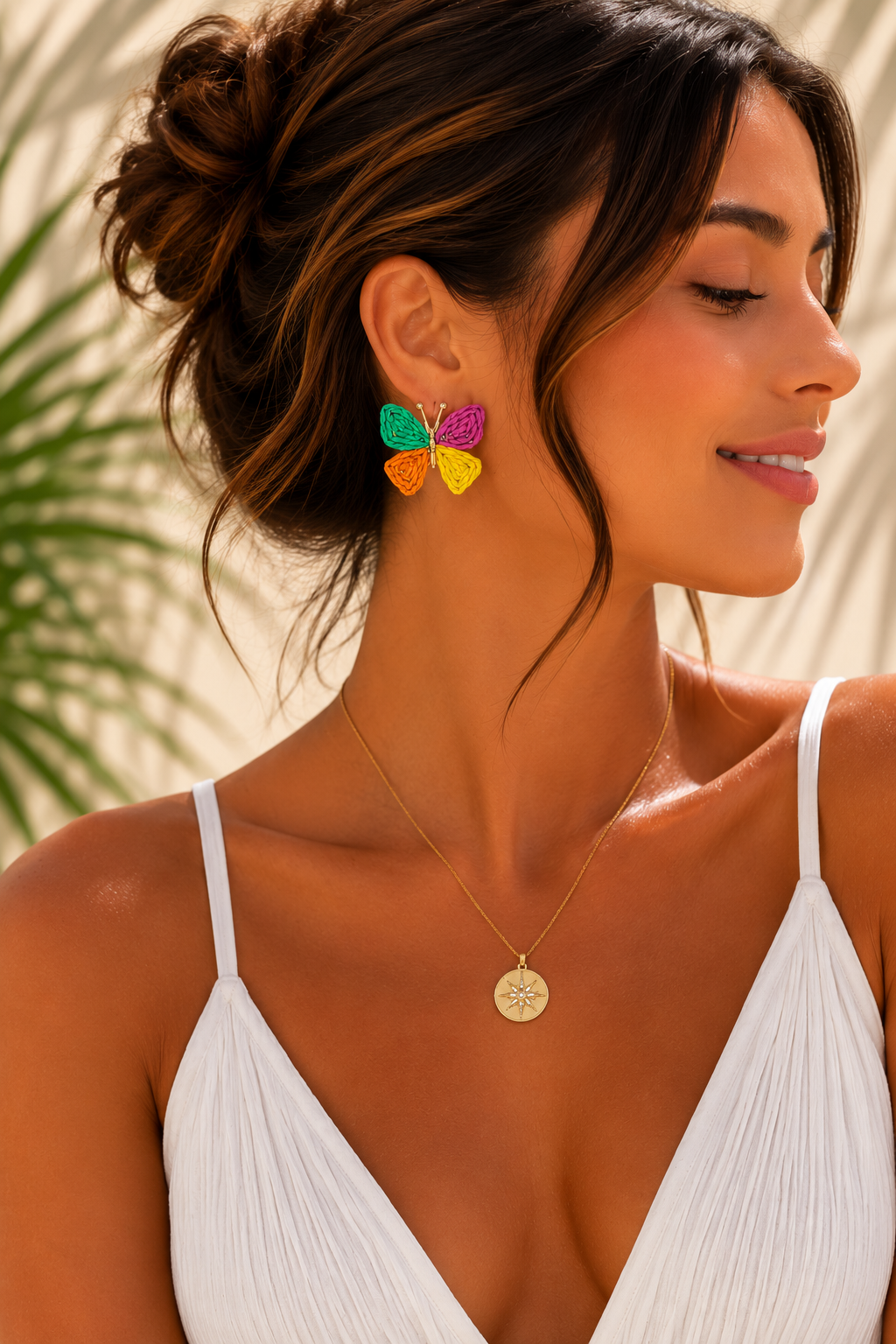 Handmade Colorful Raffia Butterfly Stud Earrings