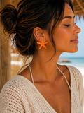 Handwoven Orange Starfish Stud Earrings
