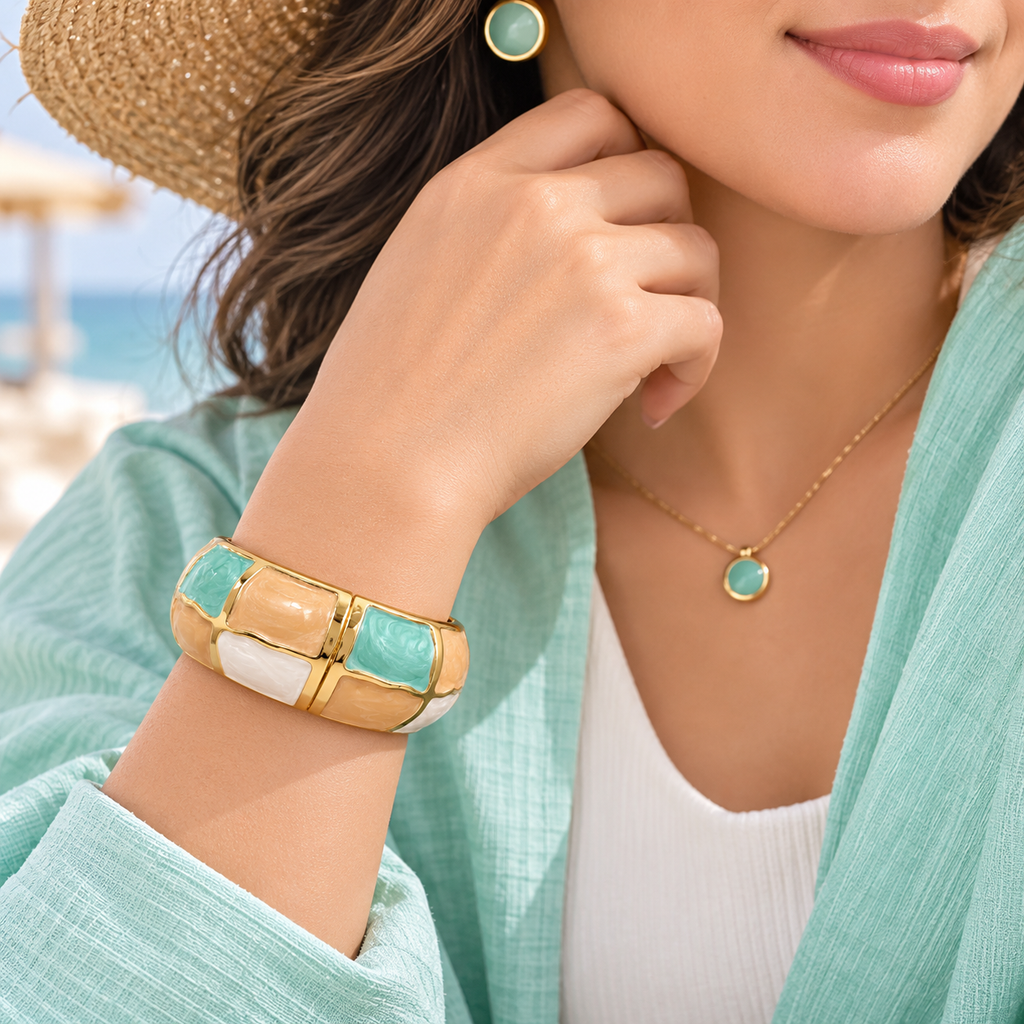 Gold-tone enamel bangle bracelet