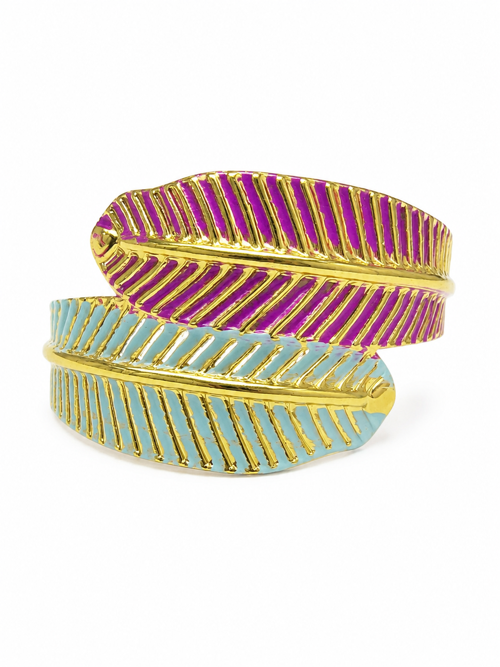 Gold-tone feather wrap cuff bracelet