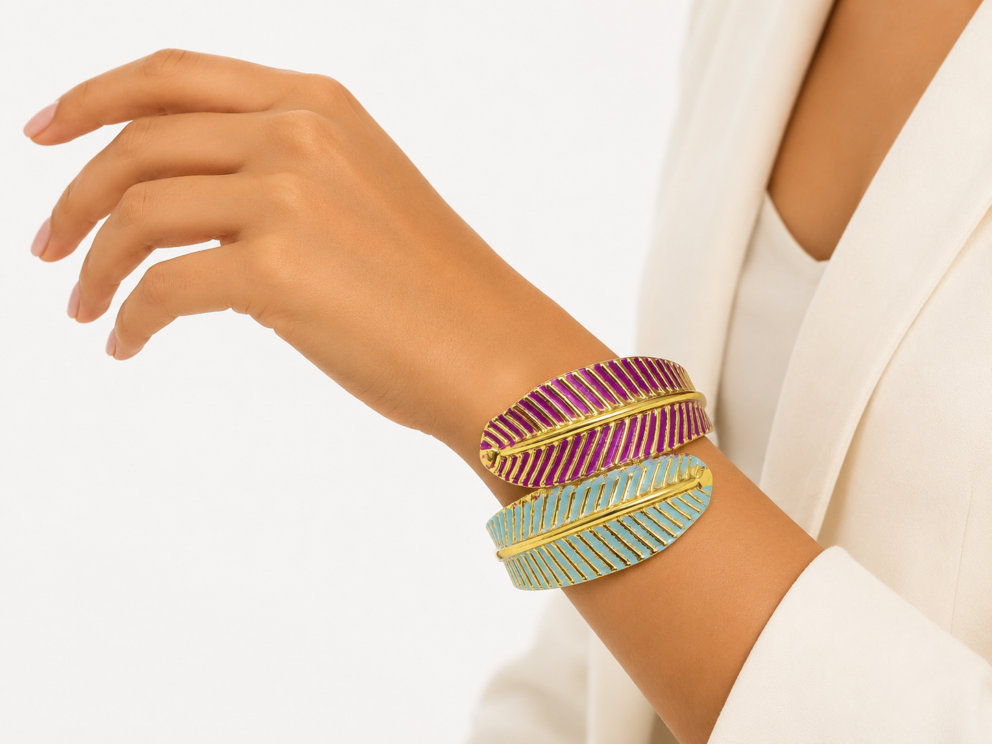 Gold-tone feather wrap cuff bracelet