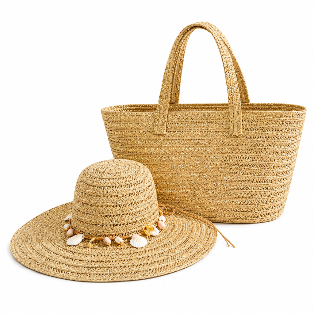 Handwoven Straw Beach Tote Bag