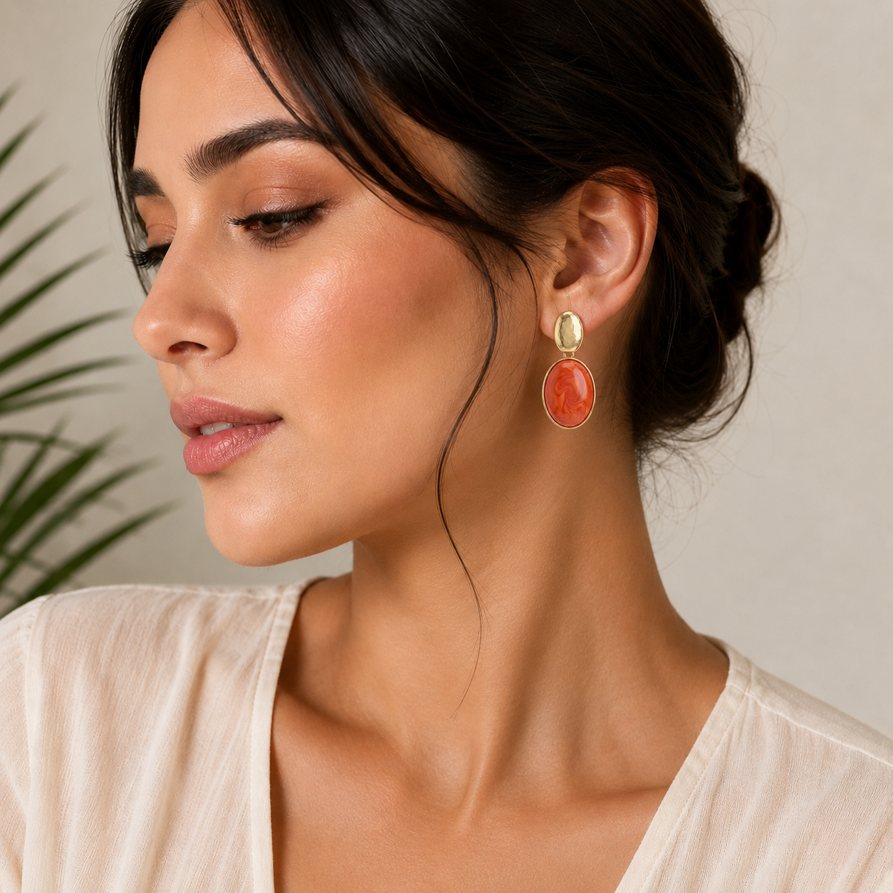 Elegant Gold & Coral Drop Earrings