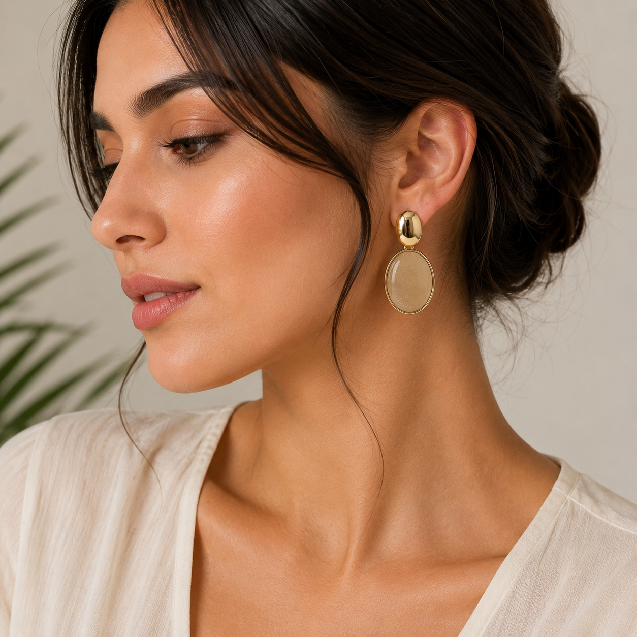Elegant Gold & Beige Drop Earrings