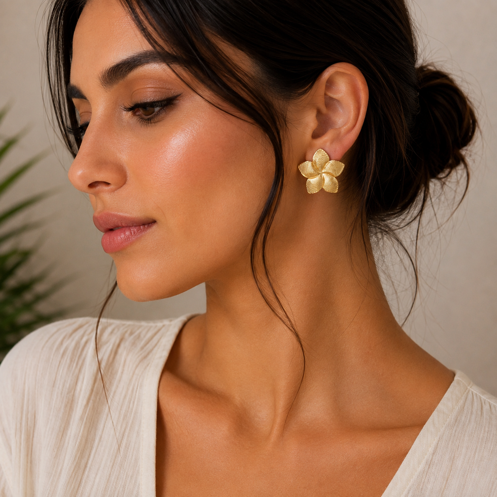 Textured Gold Flower Stud Earrings