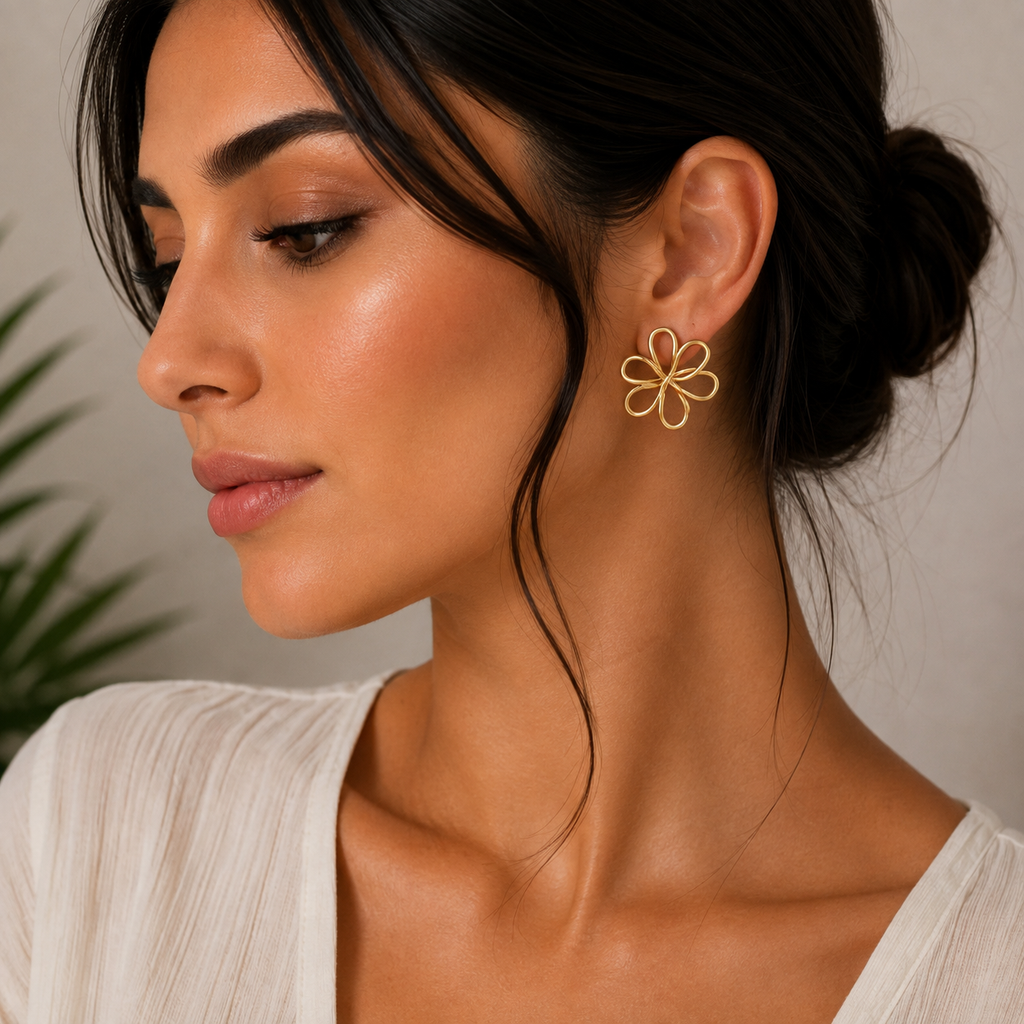 Abstract Gold Flower Stud Earrings